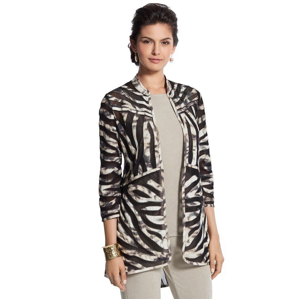 image of Chicos Chico's Travelers Collection Tiger Striped Jacket New 1 M 8 in Brown, Women's (Size Medium)