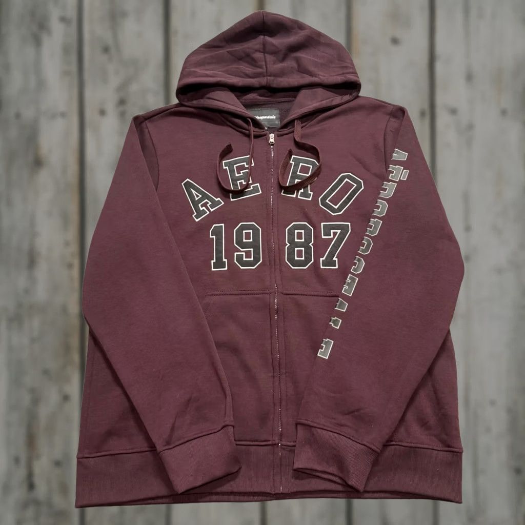 Aeropostale Y2K Aeropostale Full-zip Jacket Men 2XL Maroon Black Hooded Embroidered Cotton Blend Distressed Size US XXL / EU 58 / 5 - 1 Thumbnail