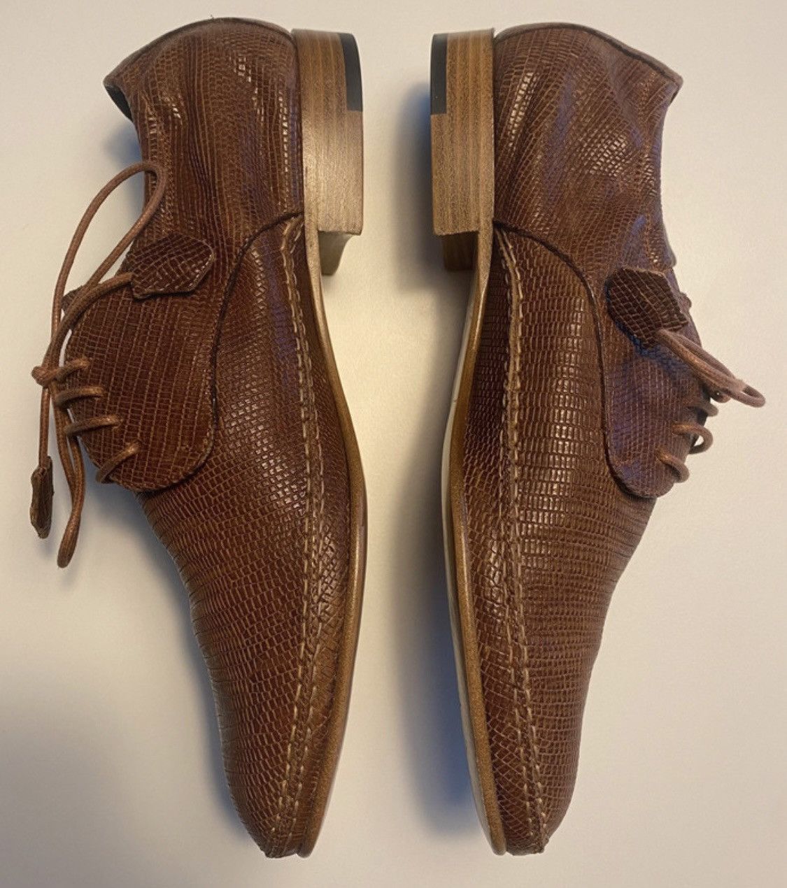 Quercioli Derby shoes in embossed lizard print leather Size US 7 / IT 37 - 2 Thumbnail
