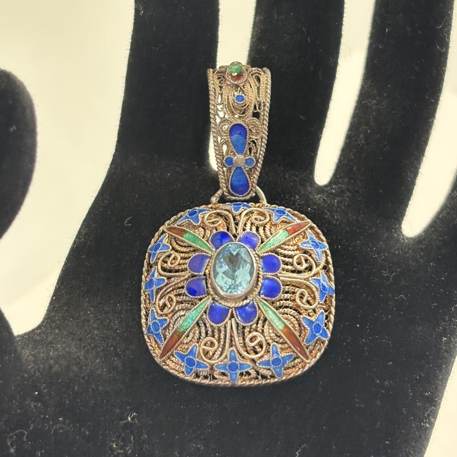 Other Vtg Topaz enamel Sterling filigree pendant Size ONE SIZE - 2 Thumbnail