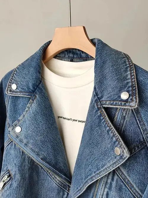 Japanese Brand × Vintage New Spring Autumn Women Casual Moto Biker Denim Jacket Size ONE SIZE - 2 Thumbnail