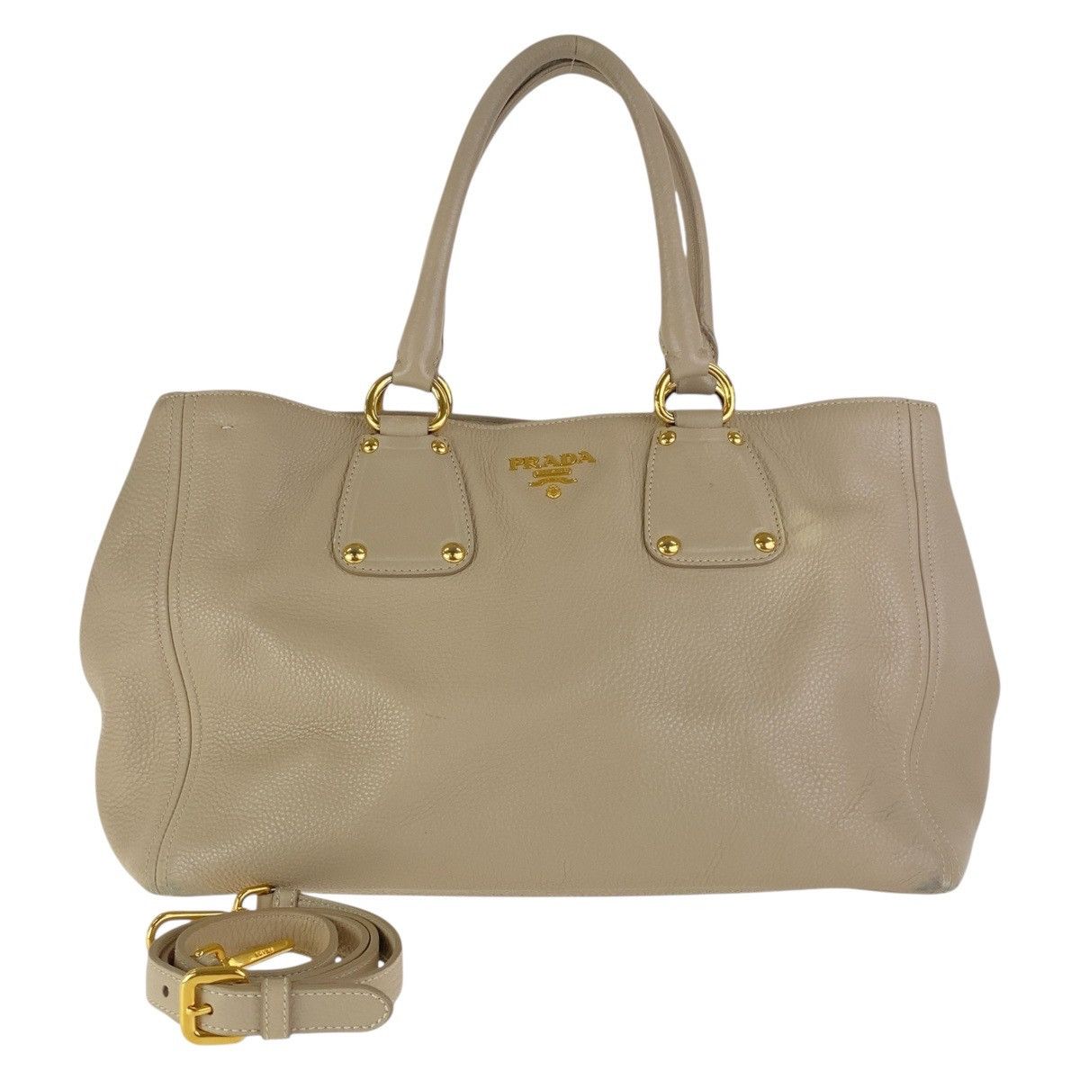 Prada Prada Vitello Daino 2Way Bag 208 Leather Shoulder Bag in Beige, Women's