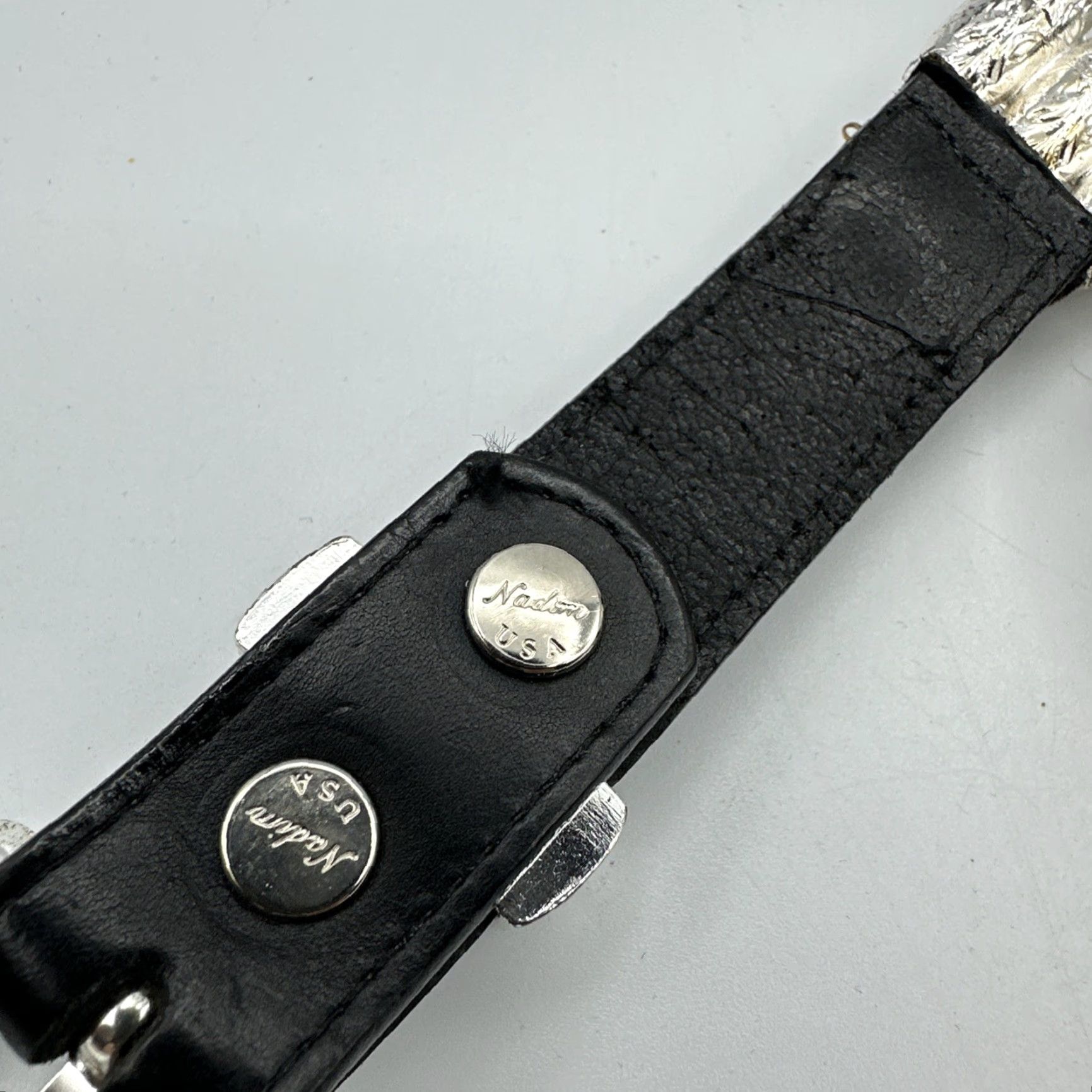 Vintage VINTAGE Nadine Belt Western Leather LACED 1990s Women Black Silver Links 30” Glam Rock Mens? (Oops) Size ONE SIZE - 4 Thumbnail