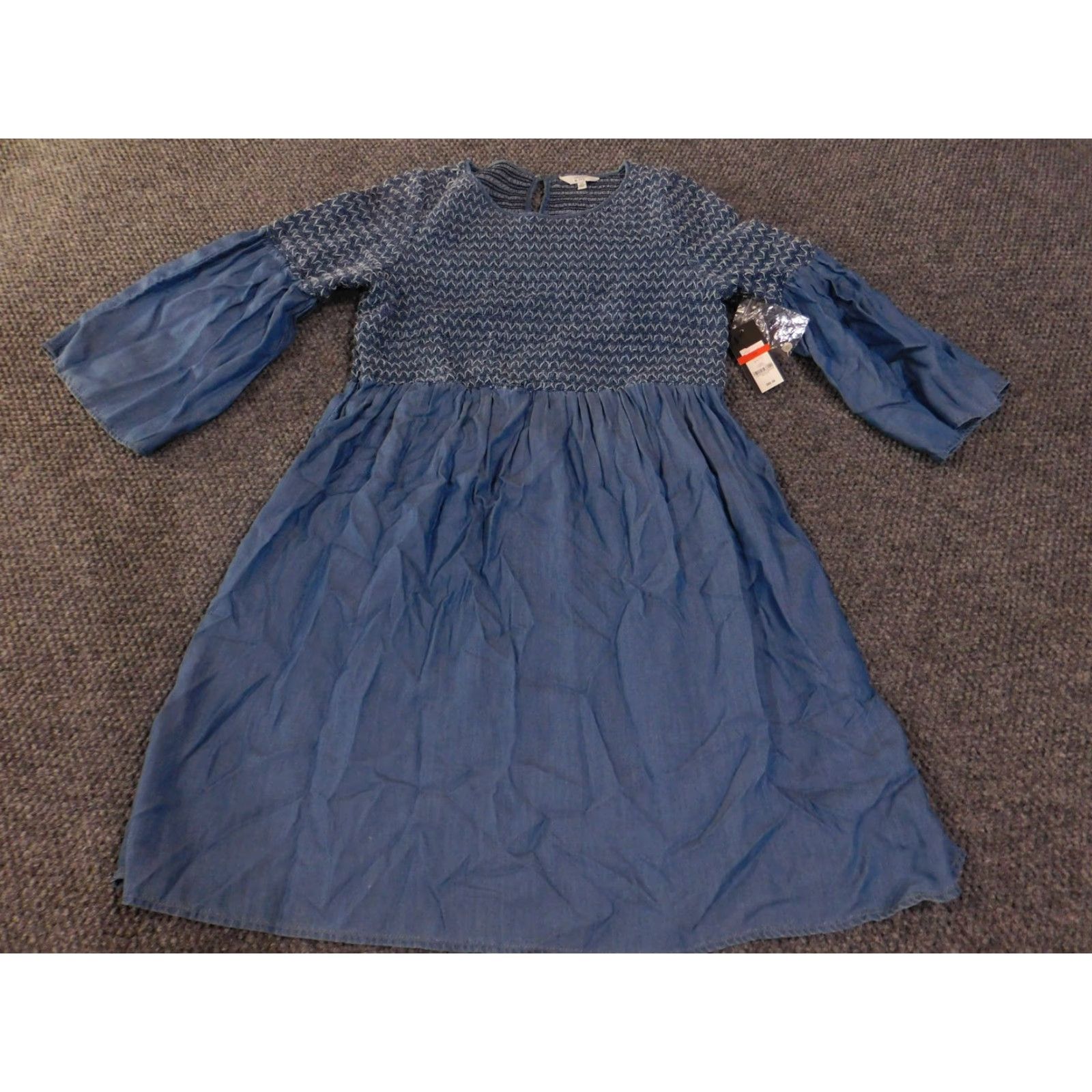 Vintage Crown & Ivy Dress Womens XS Chambray Smocked Sleeve Tencel Boho NWT Size XS / US 0-2 / IT 36-38 - 3 Thumbnail