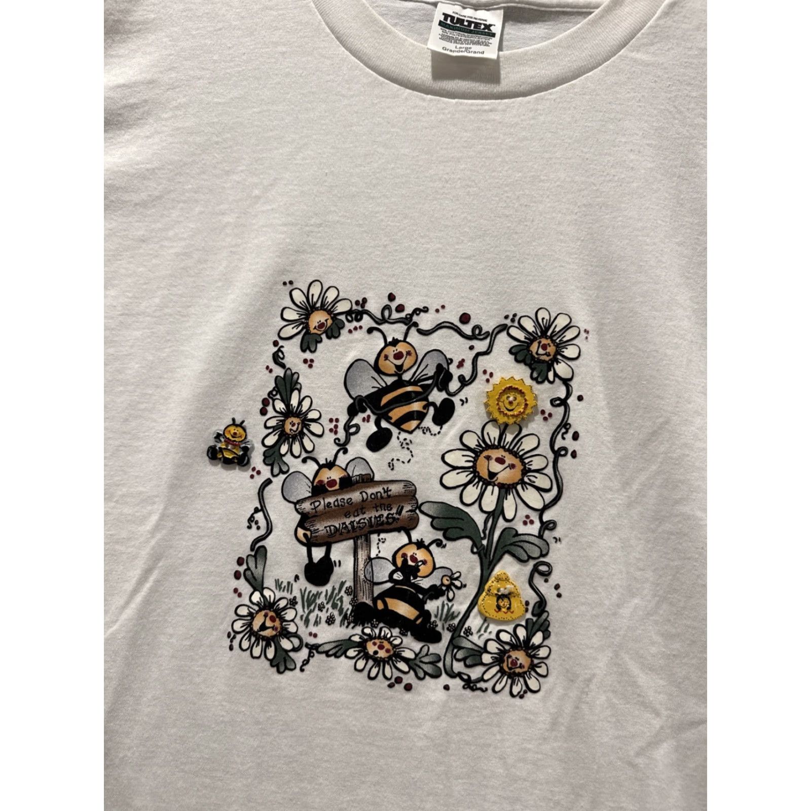 Tultex VINTAGE Tultex T-Shirt 90s Unisex Adult White Short Sleeve L Daisy Size US L / EU 52-54 / 3 - 2 Thumbnail