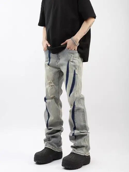 Japanese Brand × Jean Retro yellow mud claw mark wide leg jeans Size US 32 / EU 48 - 2 Thumbnail