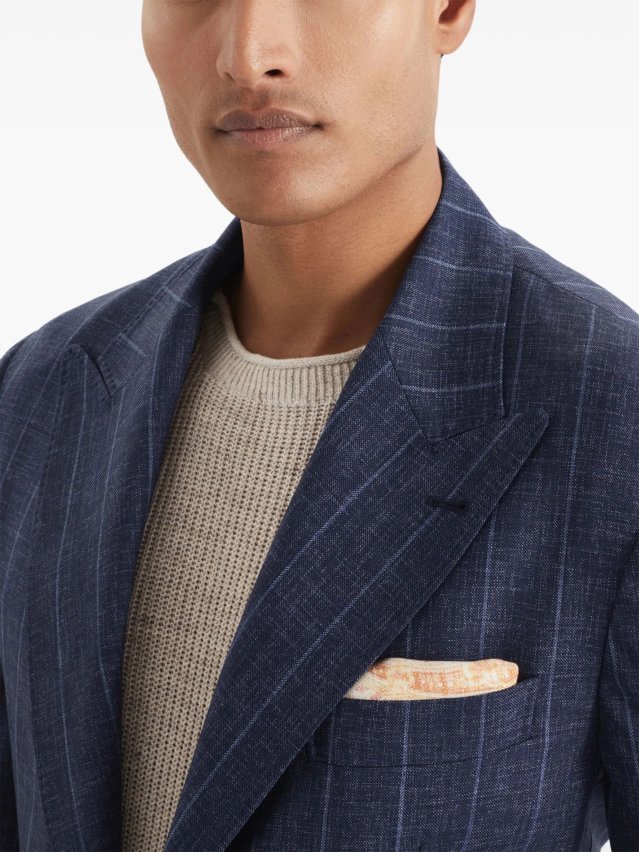 Brunello Cucinelli o1y0526 Single-breasted Pinstriped Blazer in Blue Size US L / EU 52-54 / 3 - 2 Thumbnail