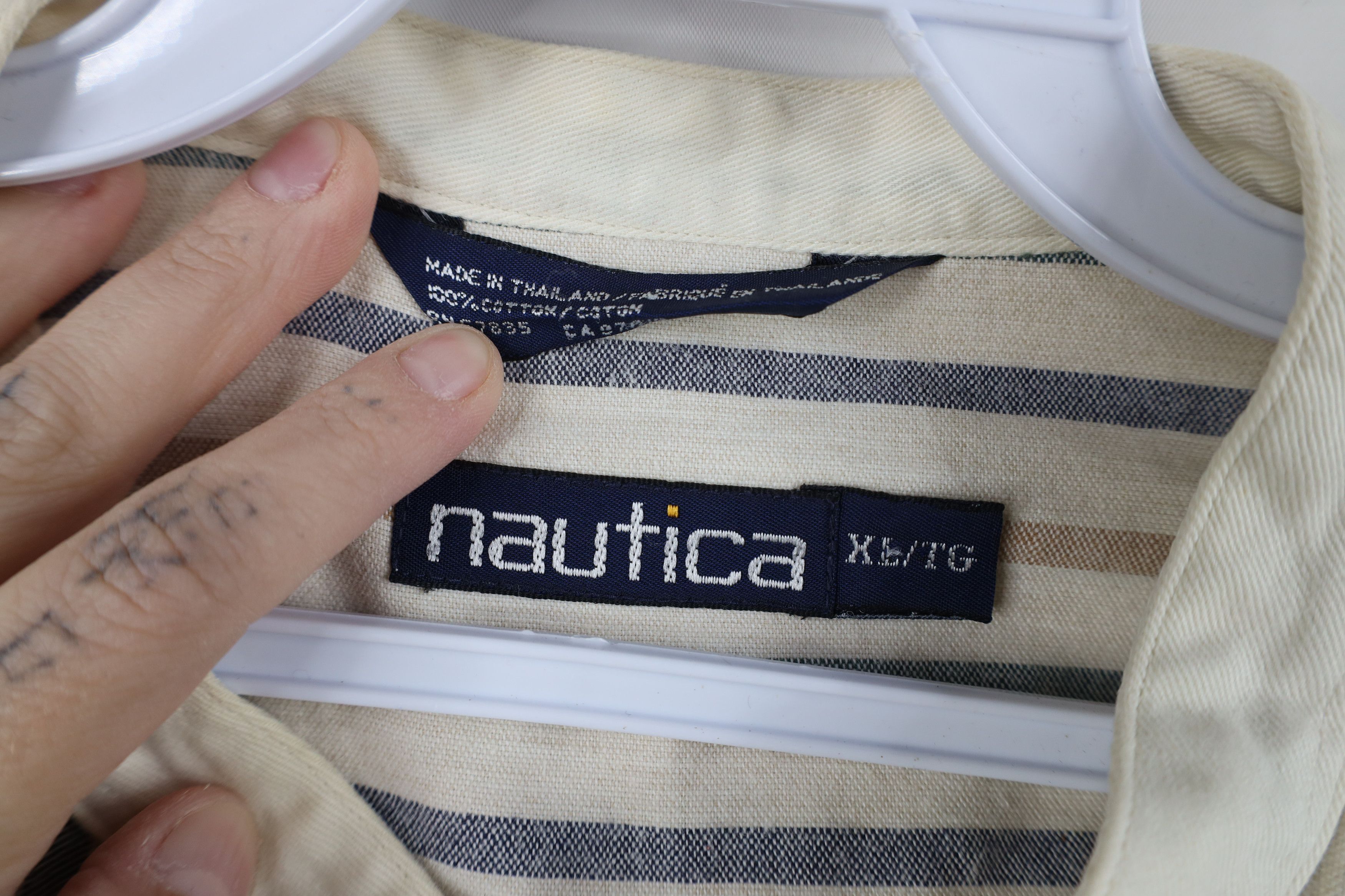 Nautica Vintage 90s Nautica Striped Band Collar Button Shirt Cotton Size US XL / EU 56 / 4 - 10 Thumbnail