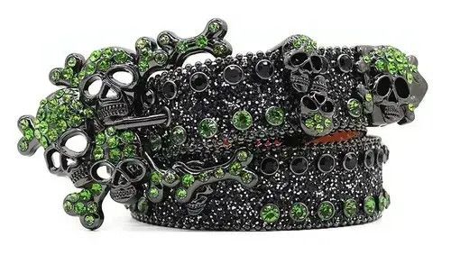 Japanese Brand Rhinestone Skull Head Belts for Men Women Size ONE SIZE - 4 Thumbnail
