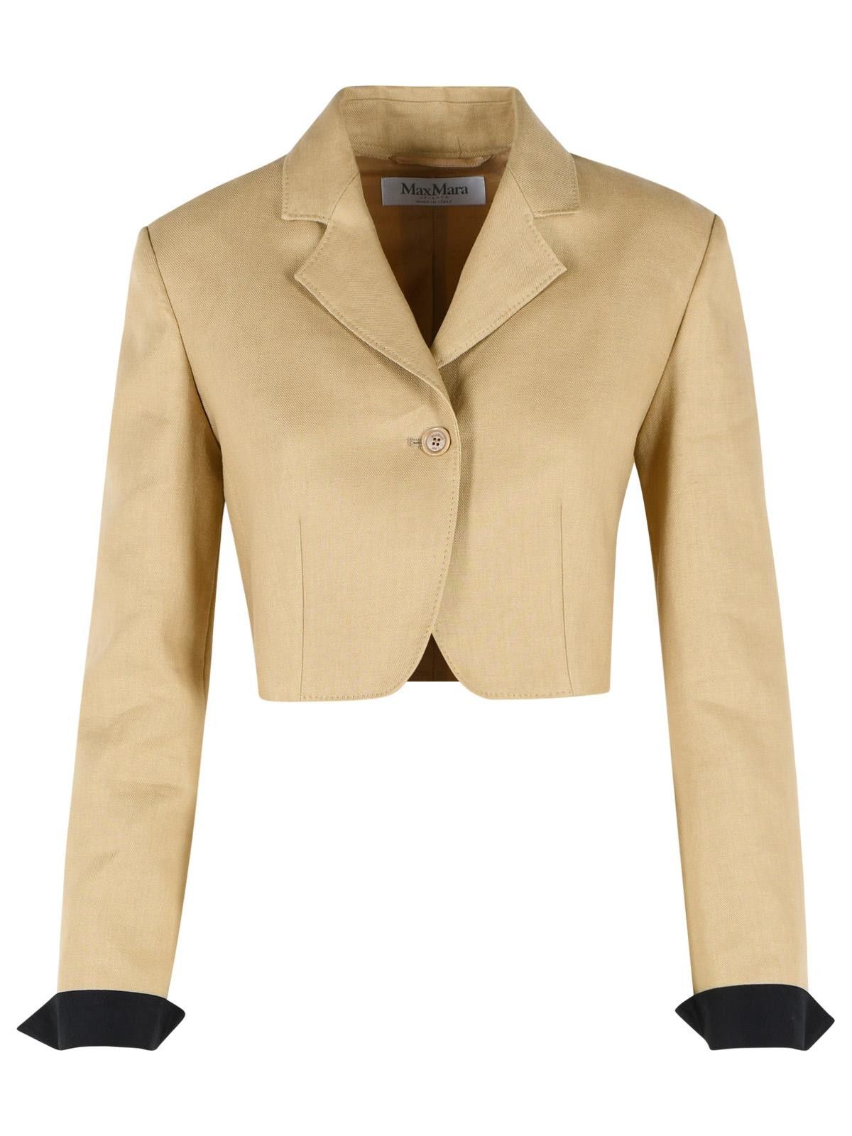 Max Mara MAX MARA 'Buono' Diagonal Cropped Jacket In Camel Linen Size M / US 6-8 / IT 42-44 - 1 Thumbnail
