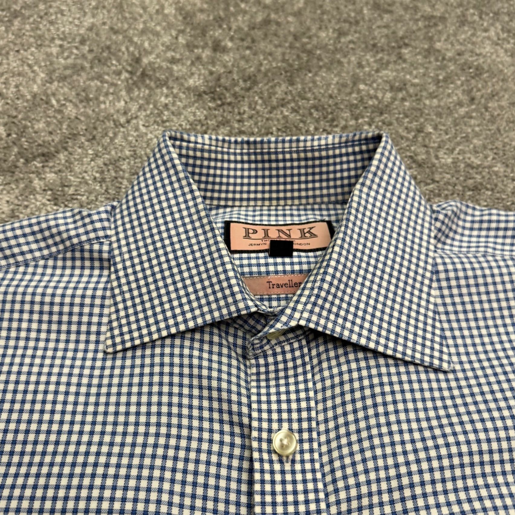 Vintage Thomas Pink Traveler Button Down Shirt Mens Large Blue Gingham Check Cotton Top Size US L / EU 52-54 / 3 - 3 Thumbnail