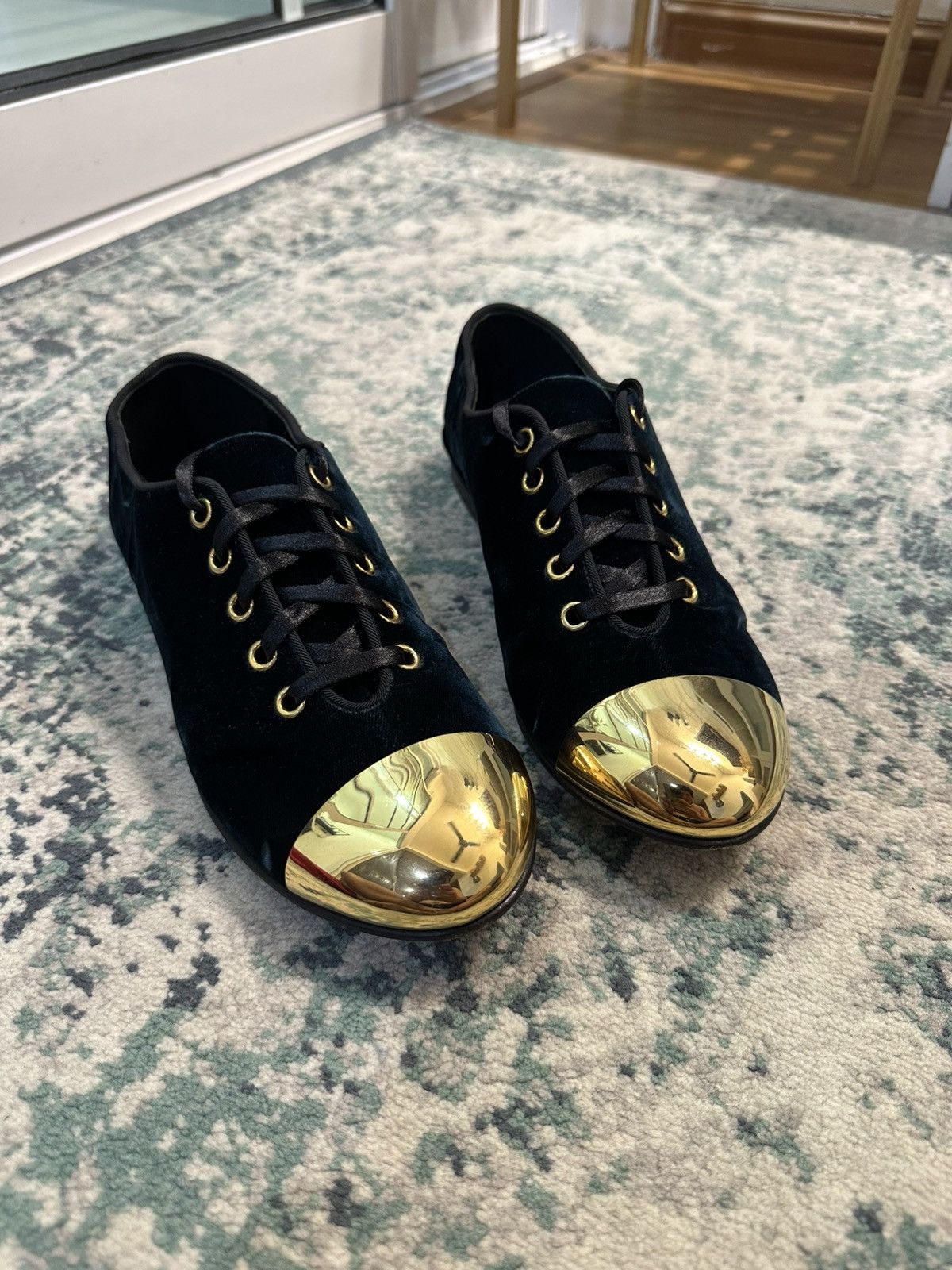 Giuseppe Zanotti Giuseppe Zanotti Black Velvet Metal Cap Toe Oxfords Size 37 Size US 7 / IT 37 - 23 Thumbnail