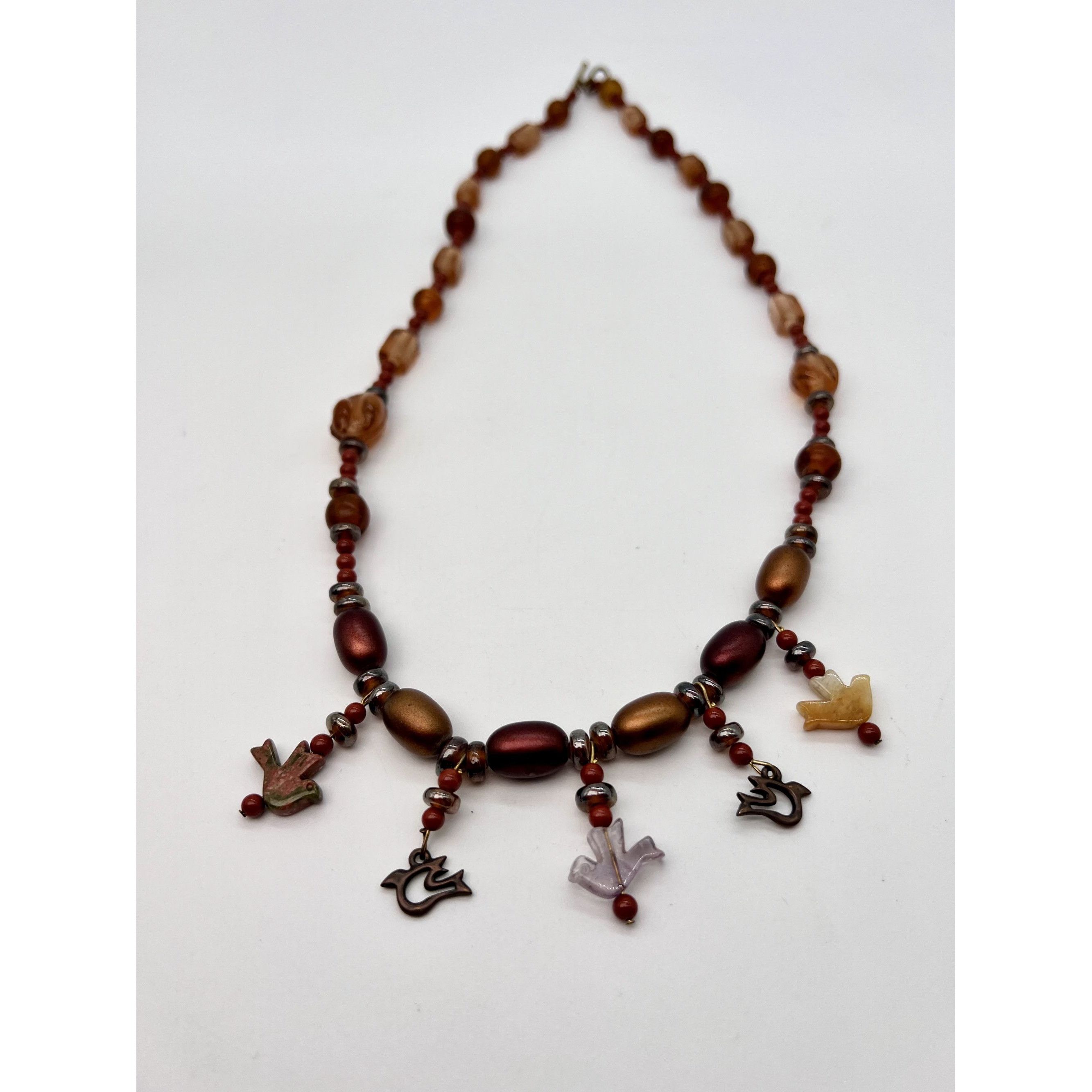 Vintage Vintage Bird Charm Necklace Mixed Beads Orange Copper Tone H Size ONE SIZE - 10 Thumbnail