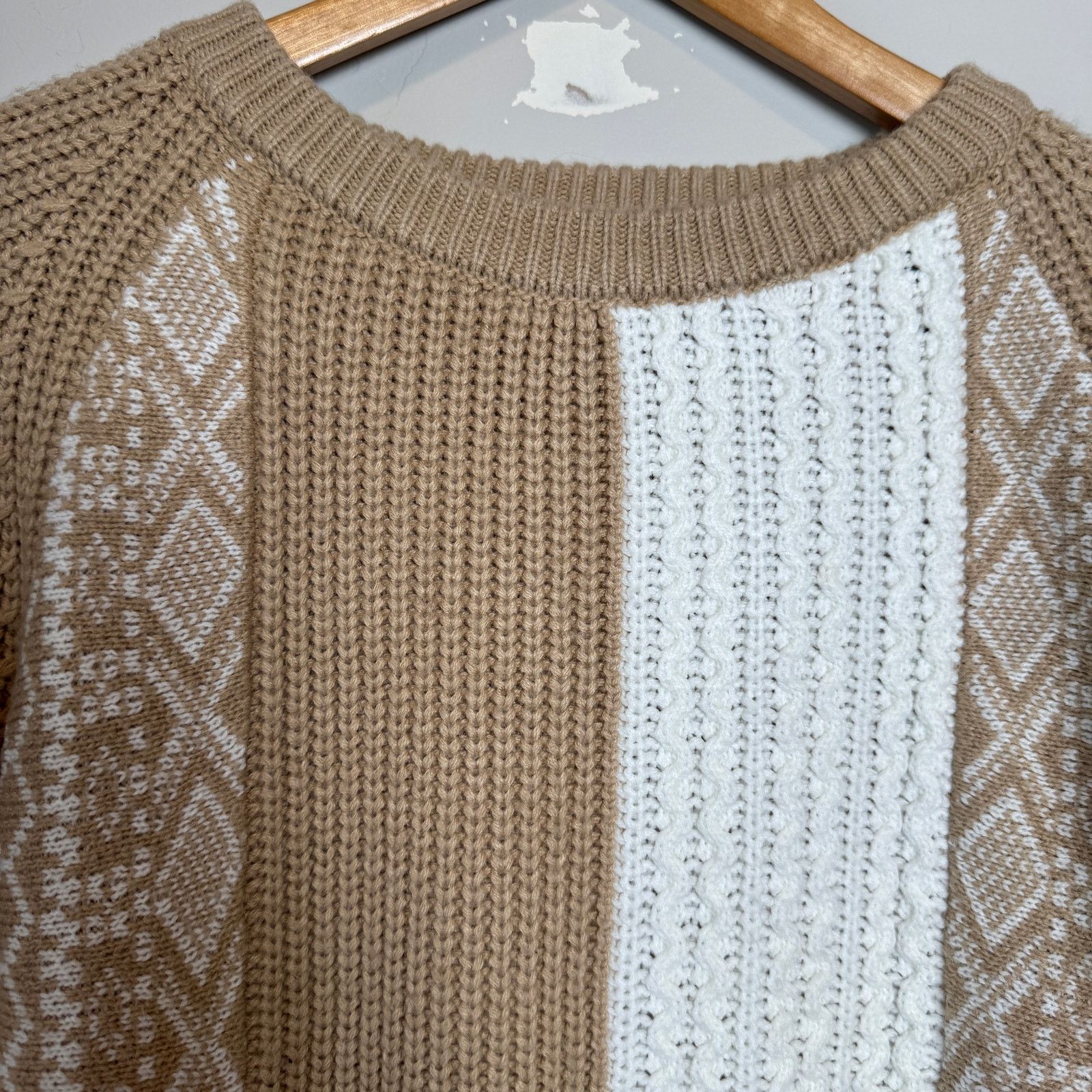 BB Dakota × Other BB Dakota Steve Madden Cable Knit Sweater Tan Cream Sz S Size S / US 4 / IT 40 - 2 Thumbnail