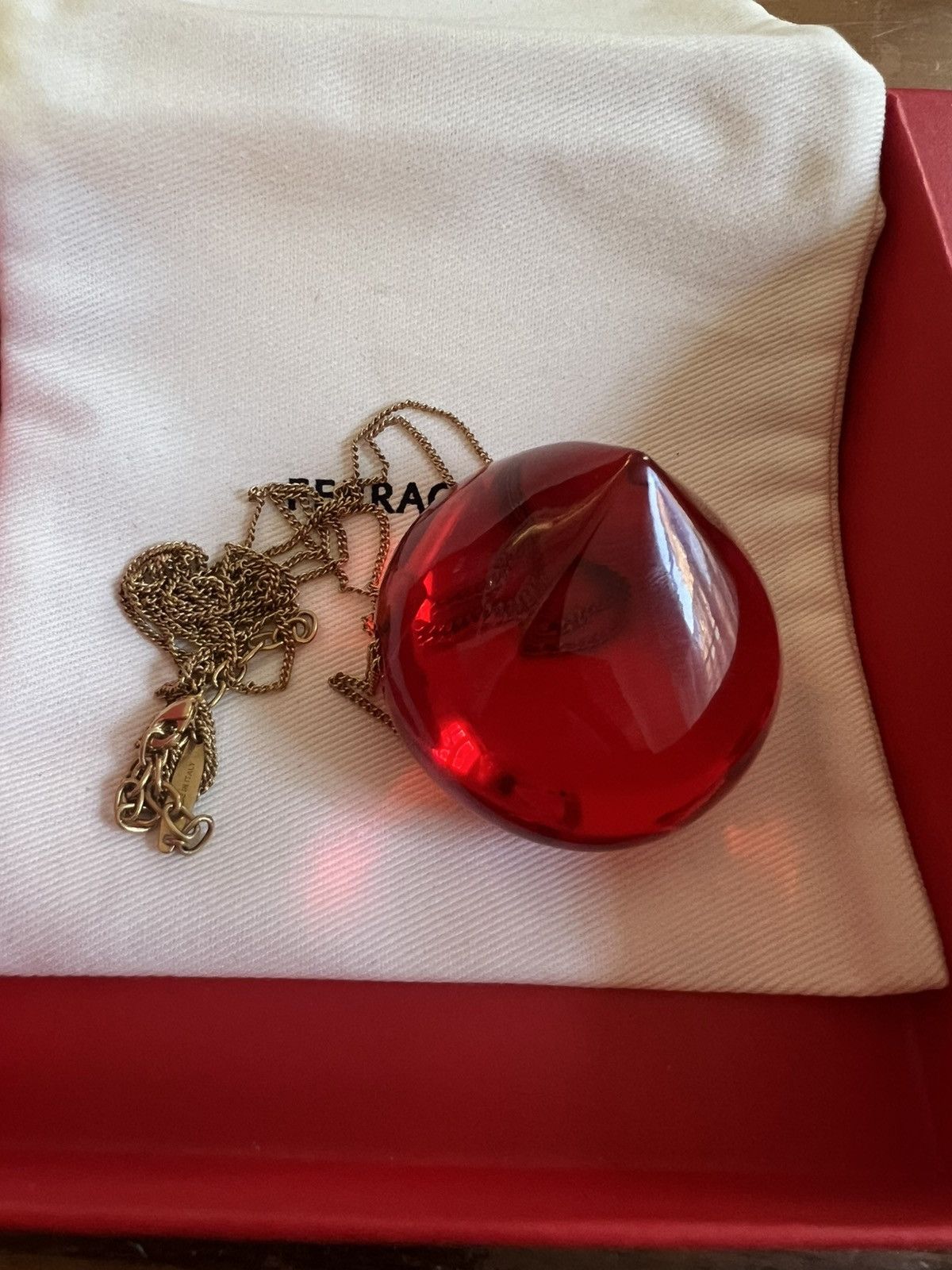 Salvatore Ferragamo Ferragamo Sculptural Pendant Necklace Red Gold Plated Chain Size ONE SIZE - 4 Thumbnail