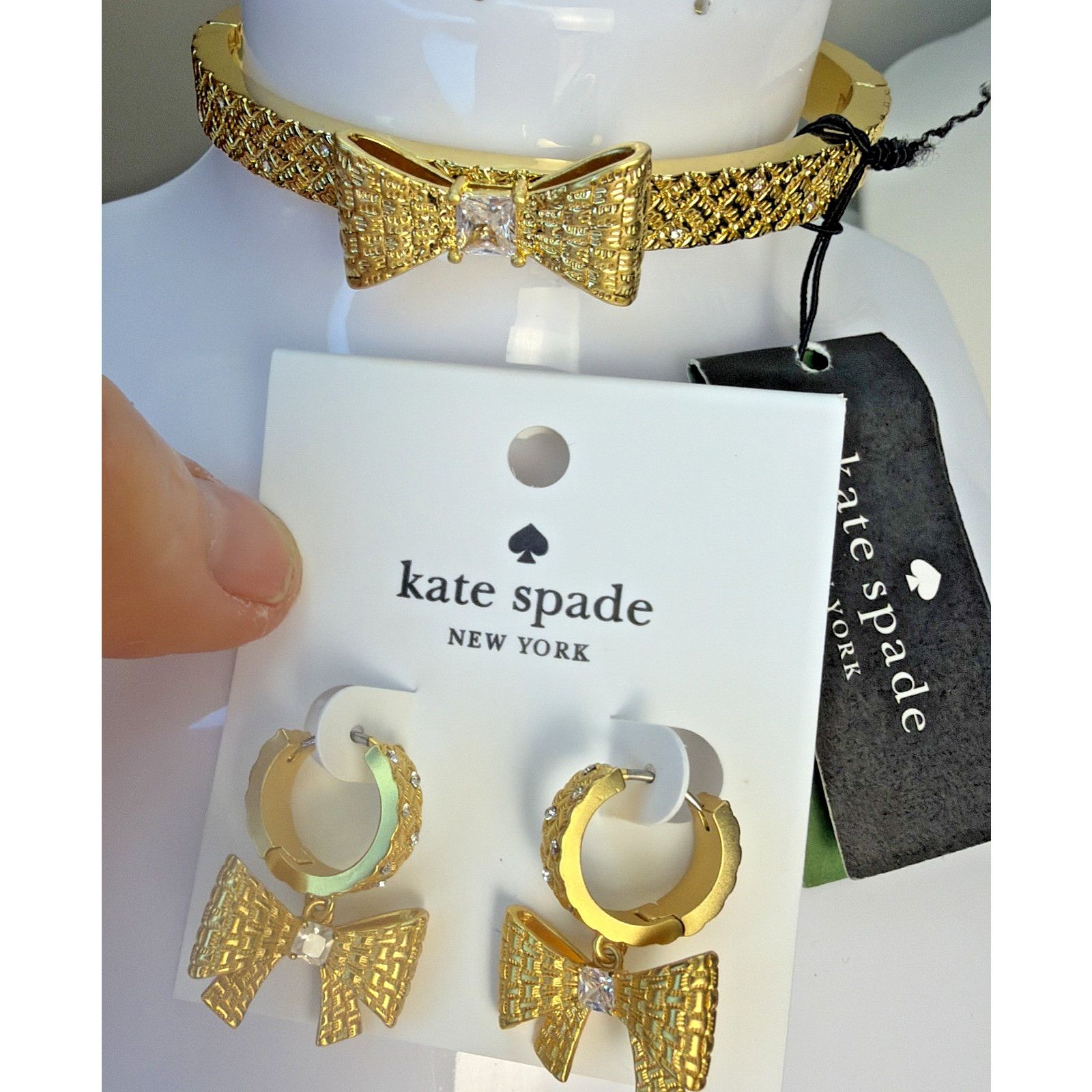 Kate Spade Kate Spade Bow Set Bracelet Huggie Earrings Gold Rhinestone Size ONE SIZE - 10 Thumbnail