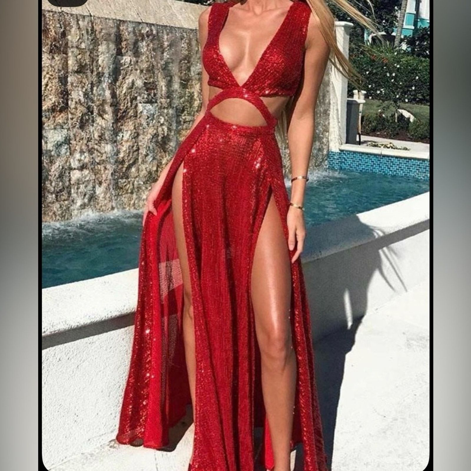 Other New Abyss by Abby Dazzling Red Backless Evening Gown size XS Size XS / US 0-2 / IT 36-38 - 3 Thumbnail