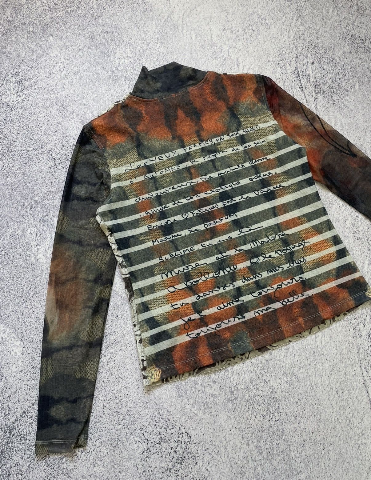 Desigual Desigual Mesh Top Long Sleeve Mock Neck Floral Script Size L / US 10 / IT 46 - 10 Thumbnail