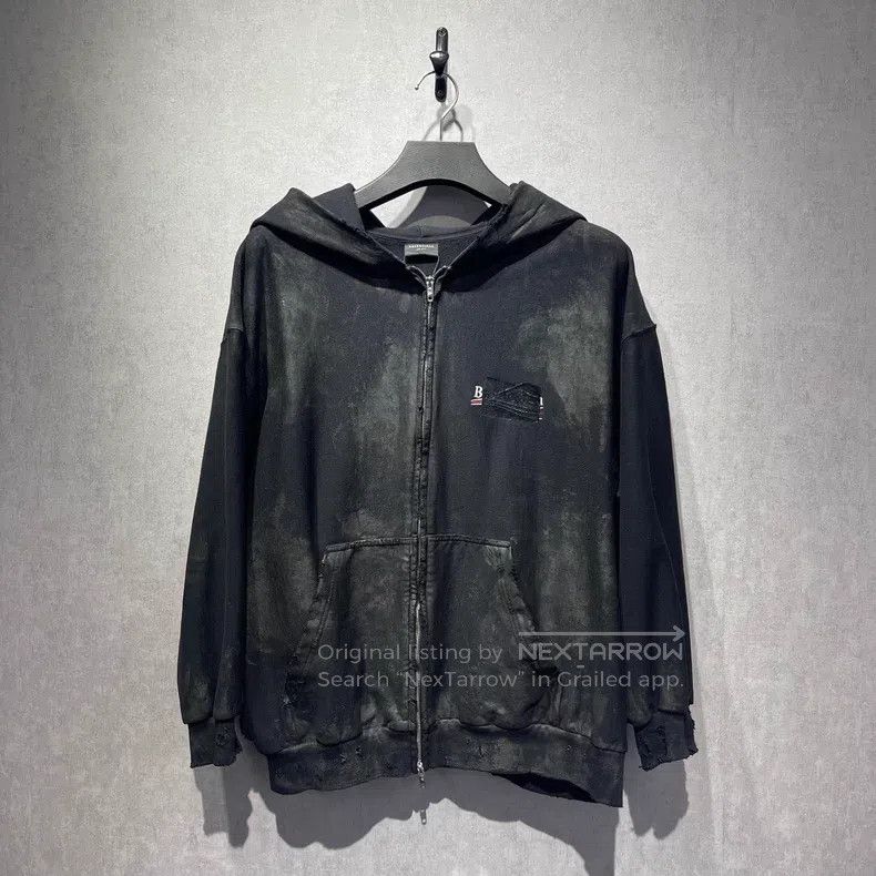 Balenciaga Patch Logo Distressed Hooded Jacket