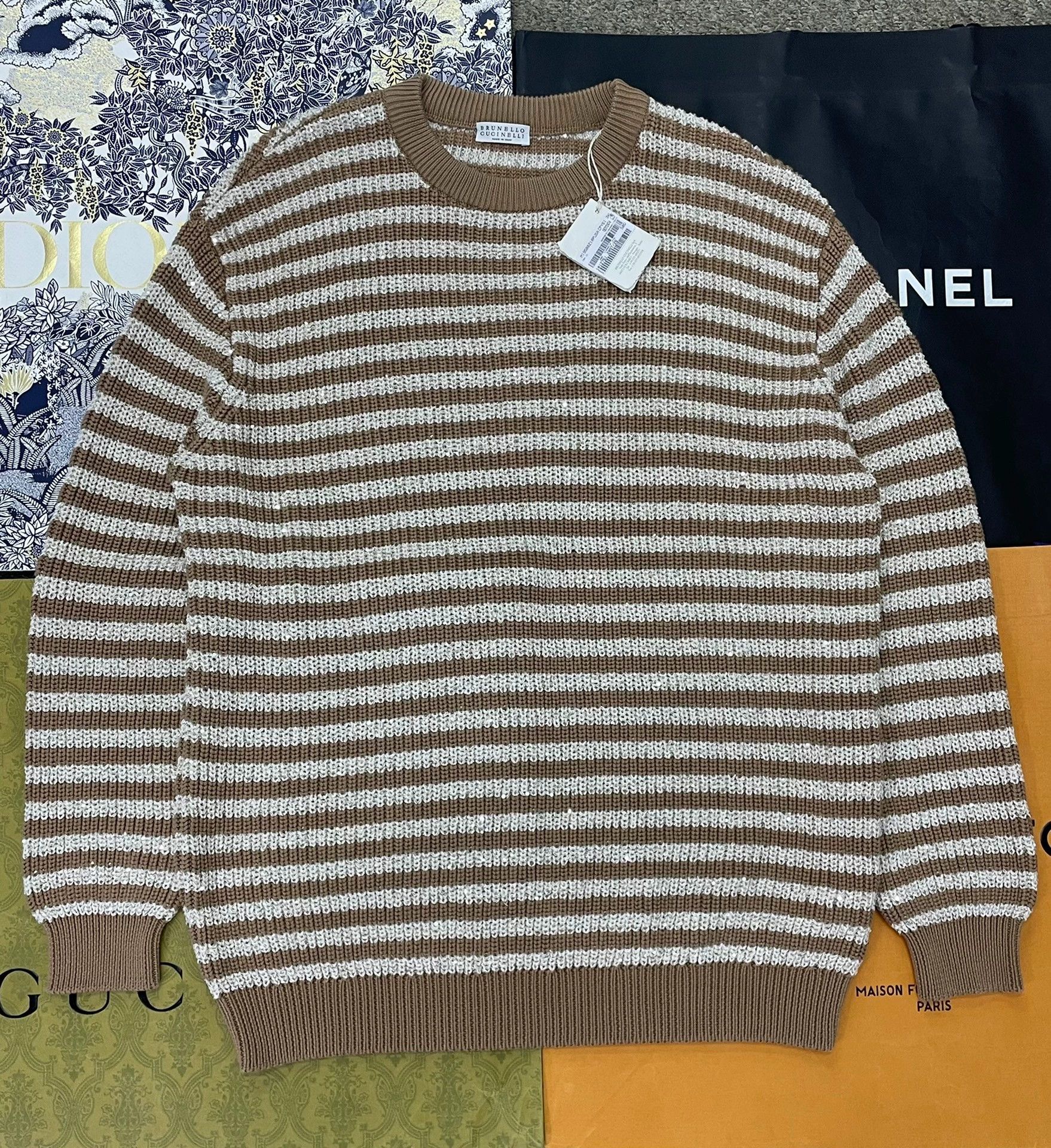 Brunello Cucinelli Brunello Cucinelli Sequin Stripe Sweater - dmc Size US XXL / EU 58 / 5 - 1 Thumbnail