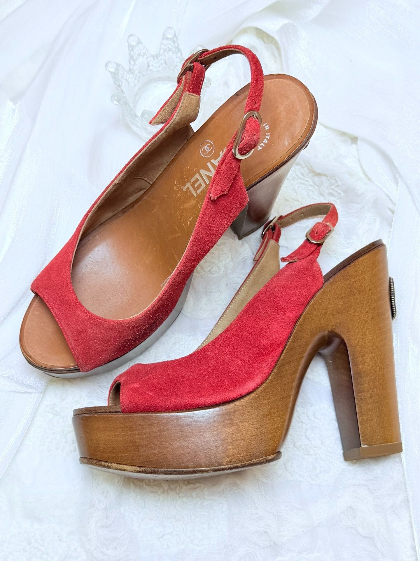 Chanel Chanel Suede Red Sandals us_8 Women Size US 8 / IT 38 - 1 Thumbnail