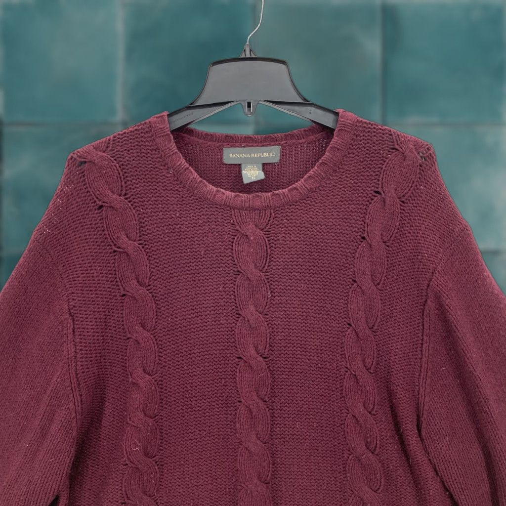 Banana Republic Banana Republic Women's XL Burgundy Cable Knit Sweater Wool Cashmere Vintage sweater Size XL / US 12-14 / IT 48-50 - 1 Thumbnail
