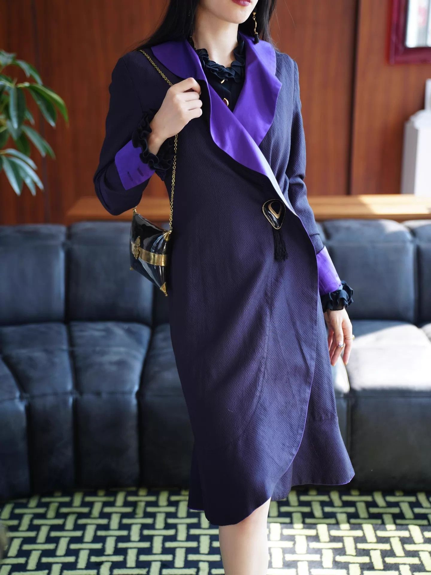 Kenzo Kenzo Vintage 80s Deep Purple Silk-Wool Lace Dress Size XS / US 0-2 / IT 36-38 - 9 Thumbnail
