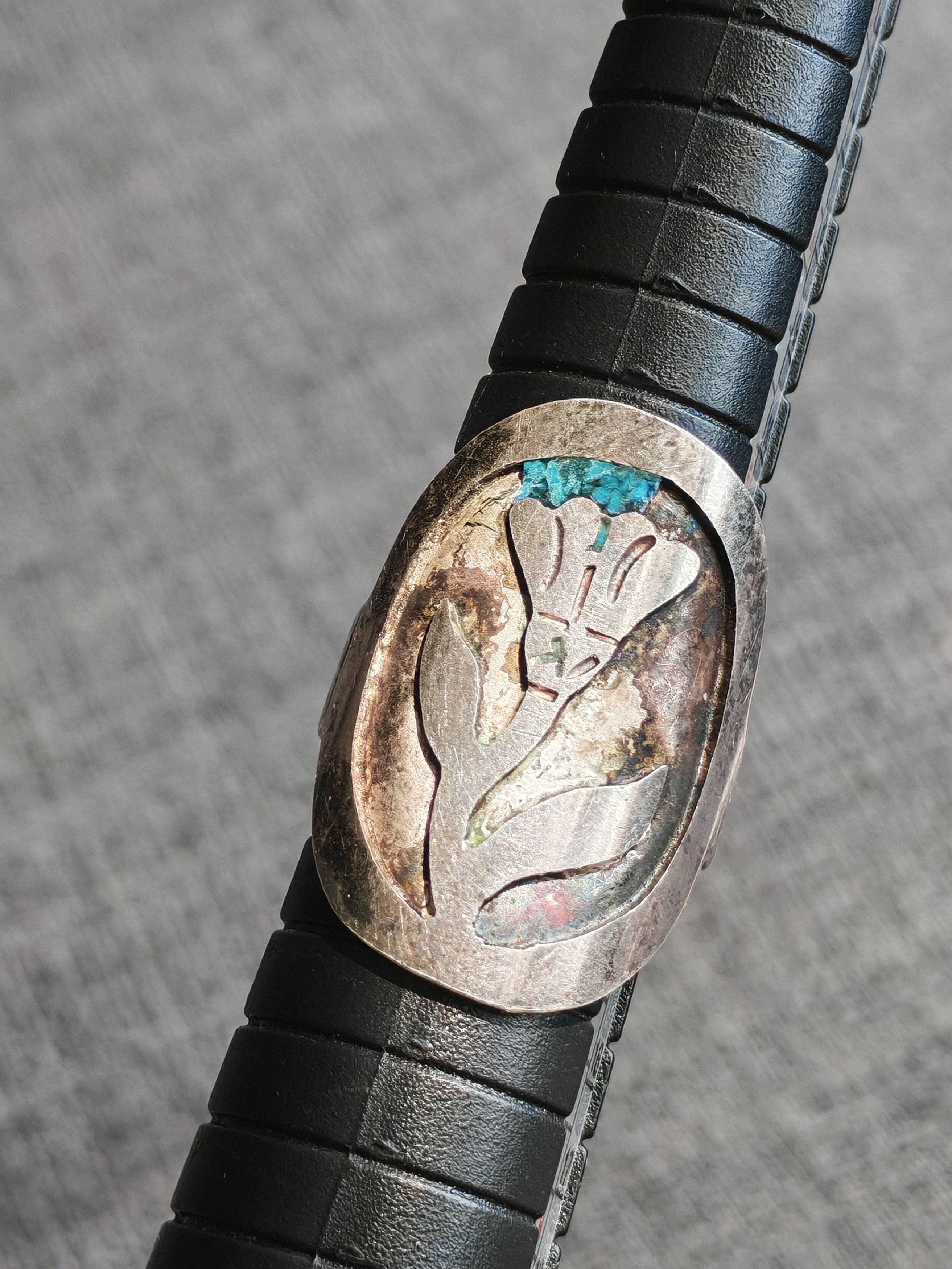 Other Vintage Sterling Silver Bell Flower Inlay Ring With Marking Size ONE SIZE - 1 Thumbnail