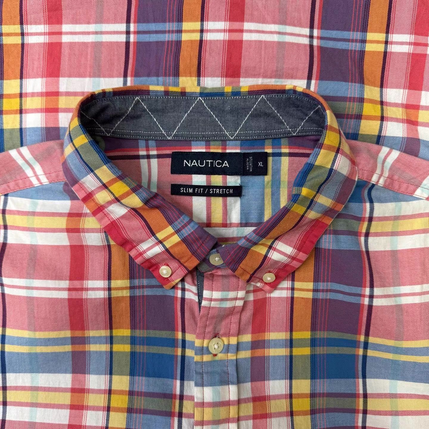 Nautica Nautica Short Sleeve Shirt, Blue, Pink and Yellow Plaid Q10 Size US XL / EU 56 / 4 - 2 Thumbnail