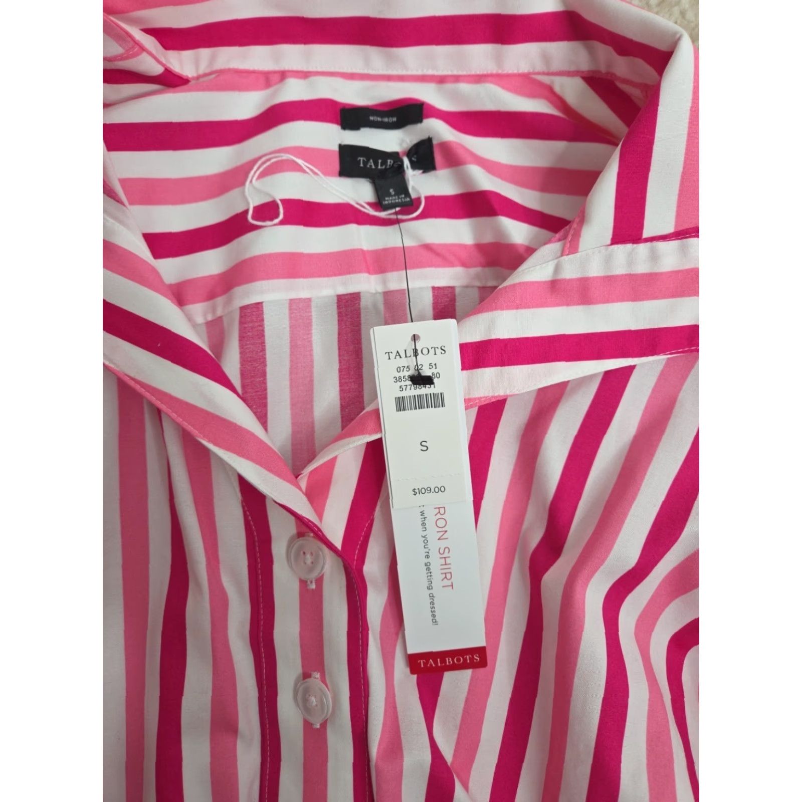 Talbots Talbots Shirt Striped Button-Up Women Small White Cozy Classic Preppy 90s Talbots Joyful Non-iron Popover Printed Long Sleeve Shirt Small Pink Size S / US 4 / IT 40 - 2 Thumbnail
