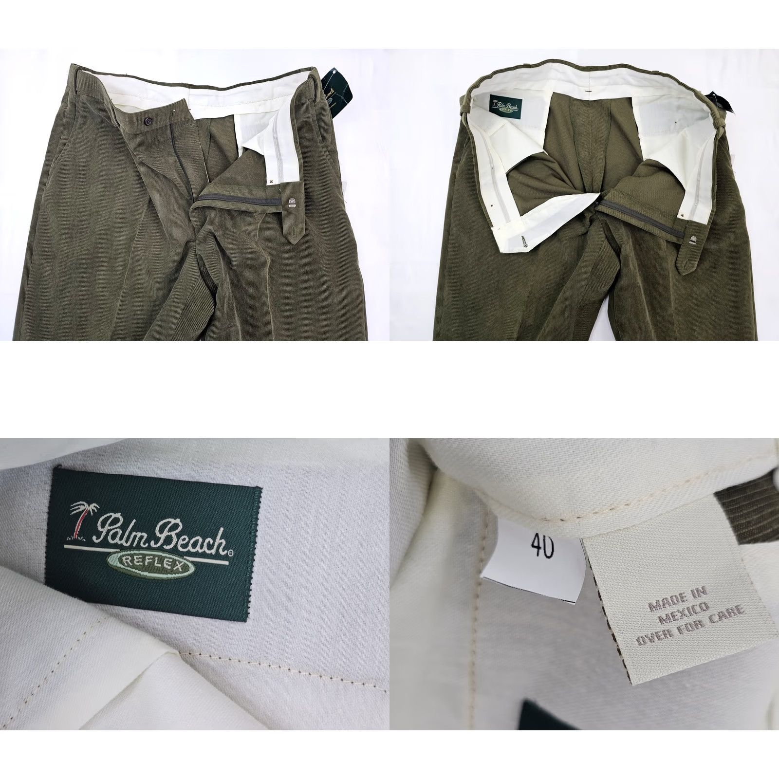 Vintage Palm Beach Reflex Pants Dress Unhemmed Raw Pleated Corduroy Olive Green 40x37 Men Straight Pocket Wool Cotton Size US 40 / EU 56 - 8 Thumbnail
