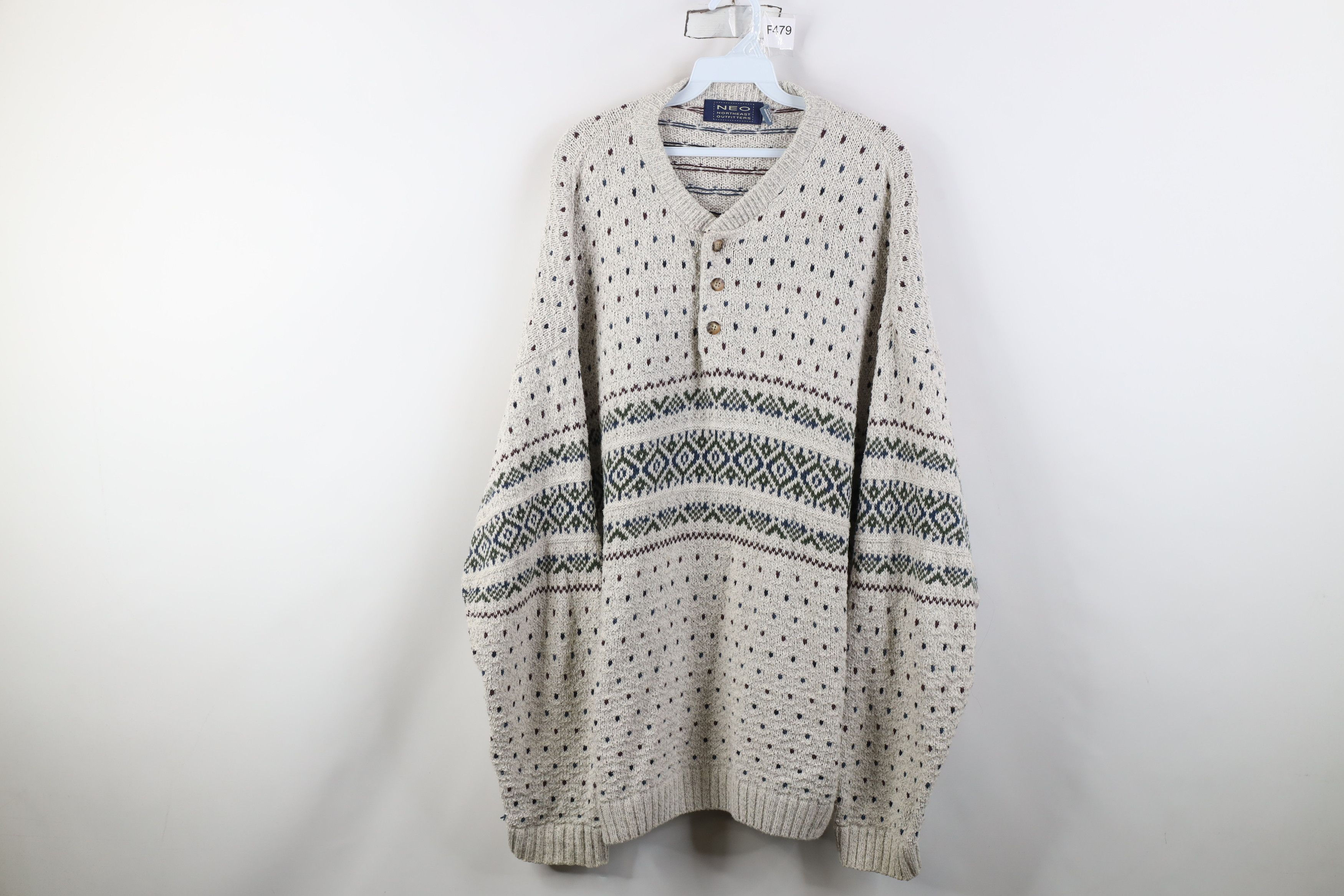 Vintage Vintage 90s Streetwear Fair Isle Knit Henley Sweater USA Size US XXL / EU 58 / 5 - 1 Thumbnail