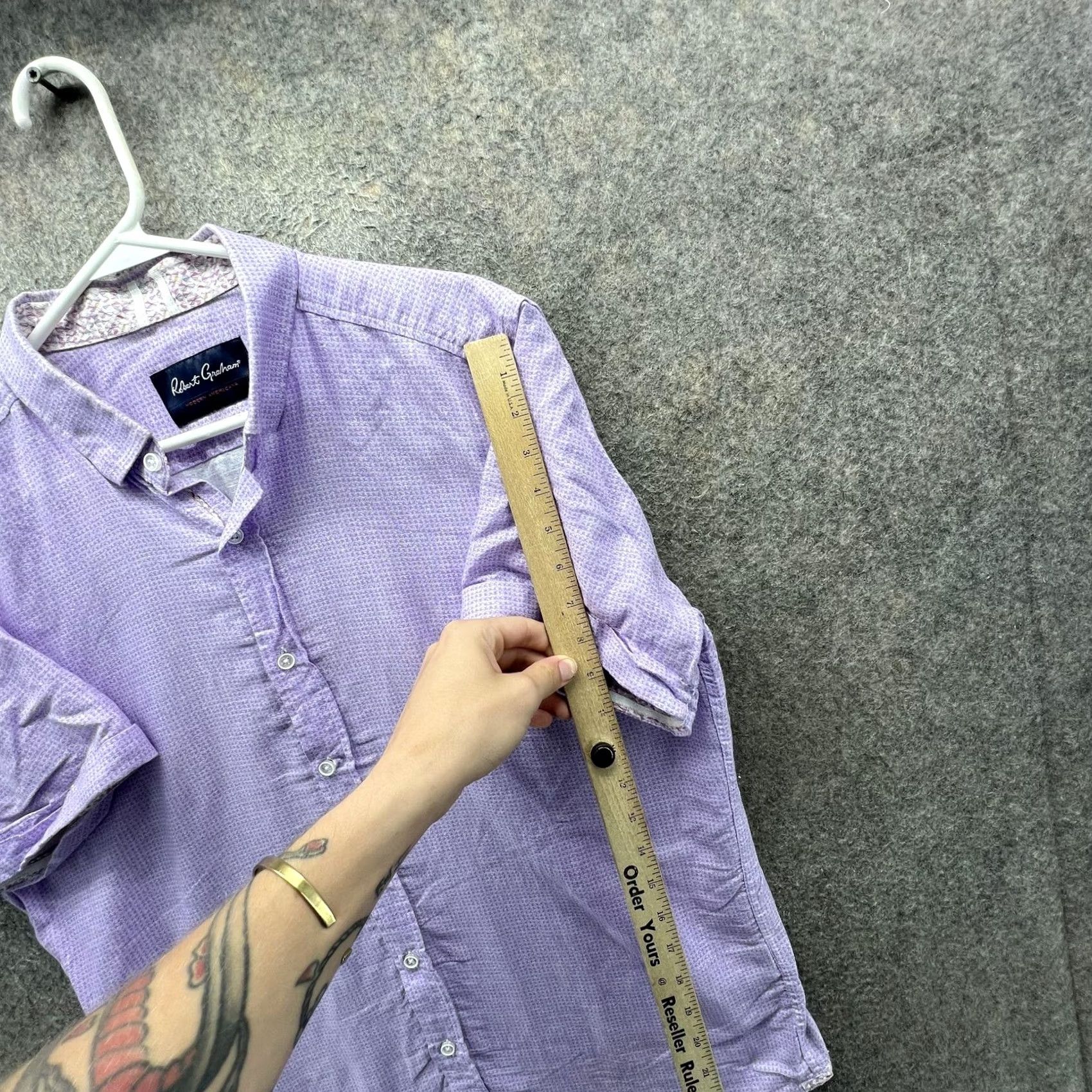 Robert Graham Robert Graham Shirt Mens L Purple Check Short Sleeve Button Front Slim Fit Size US L / EU 52-54 / 3 - 6 Thumbnail