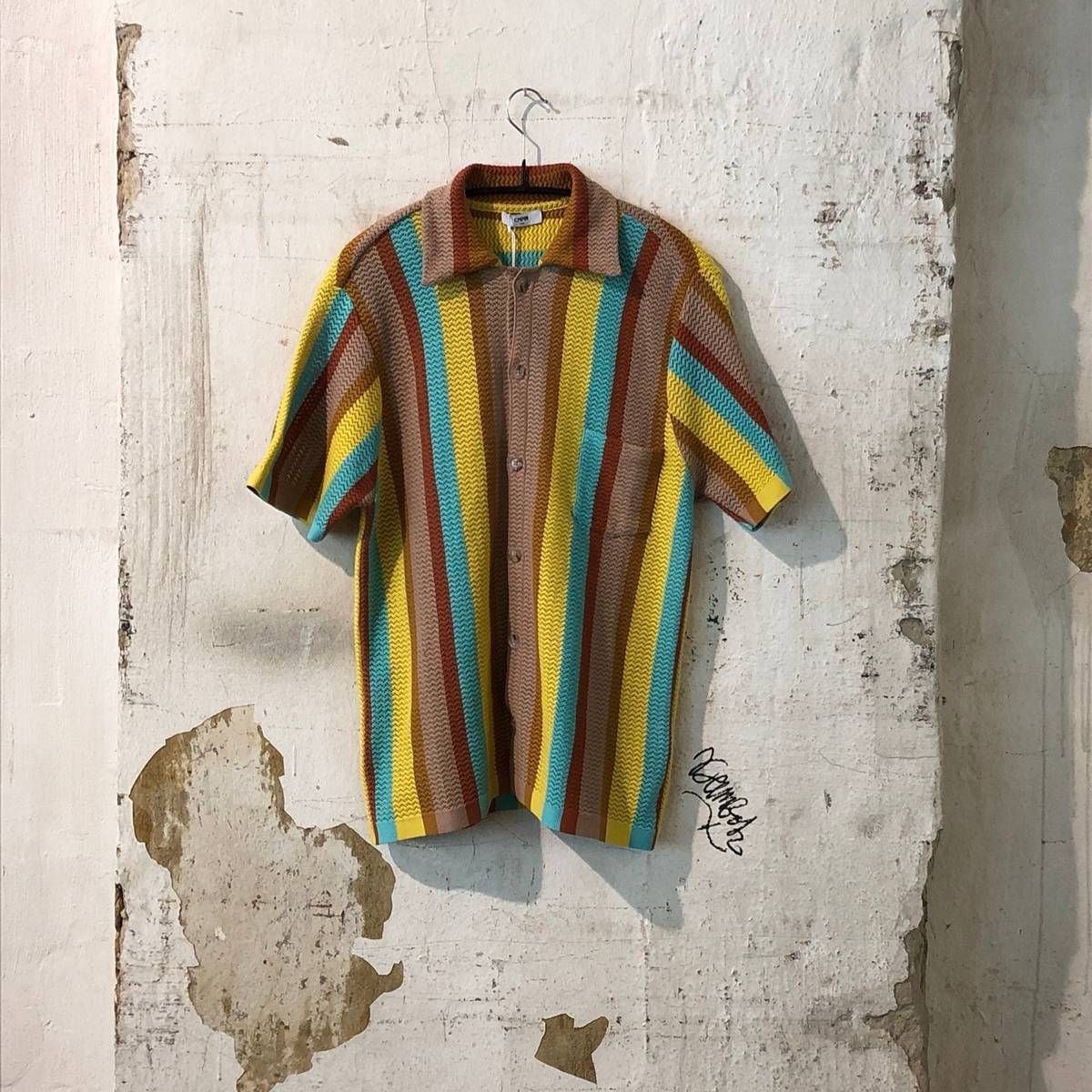 image of Cmmn Swdn Wes Knit Striped Shirt in Yellow, Men's (Size Medium)