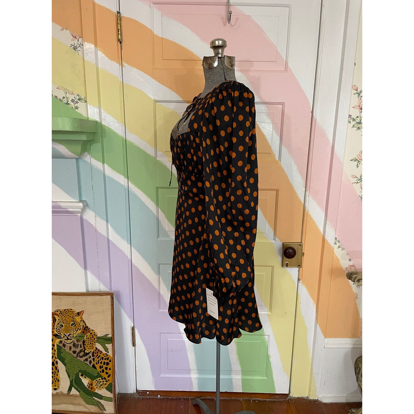 For Love & Lemons For Love & Lemons Lark Black Gold Polka Dot Mini Dress S Size S / US 4 / IT 40 - 7 Thumbnail