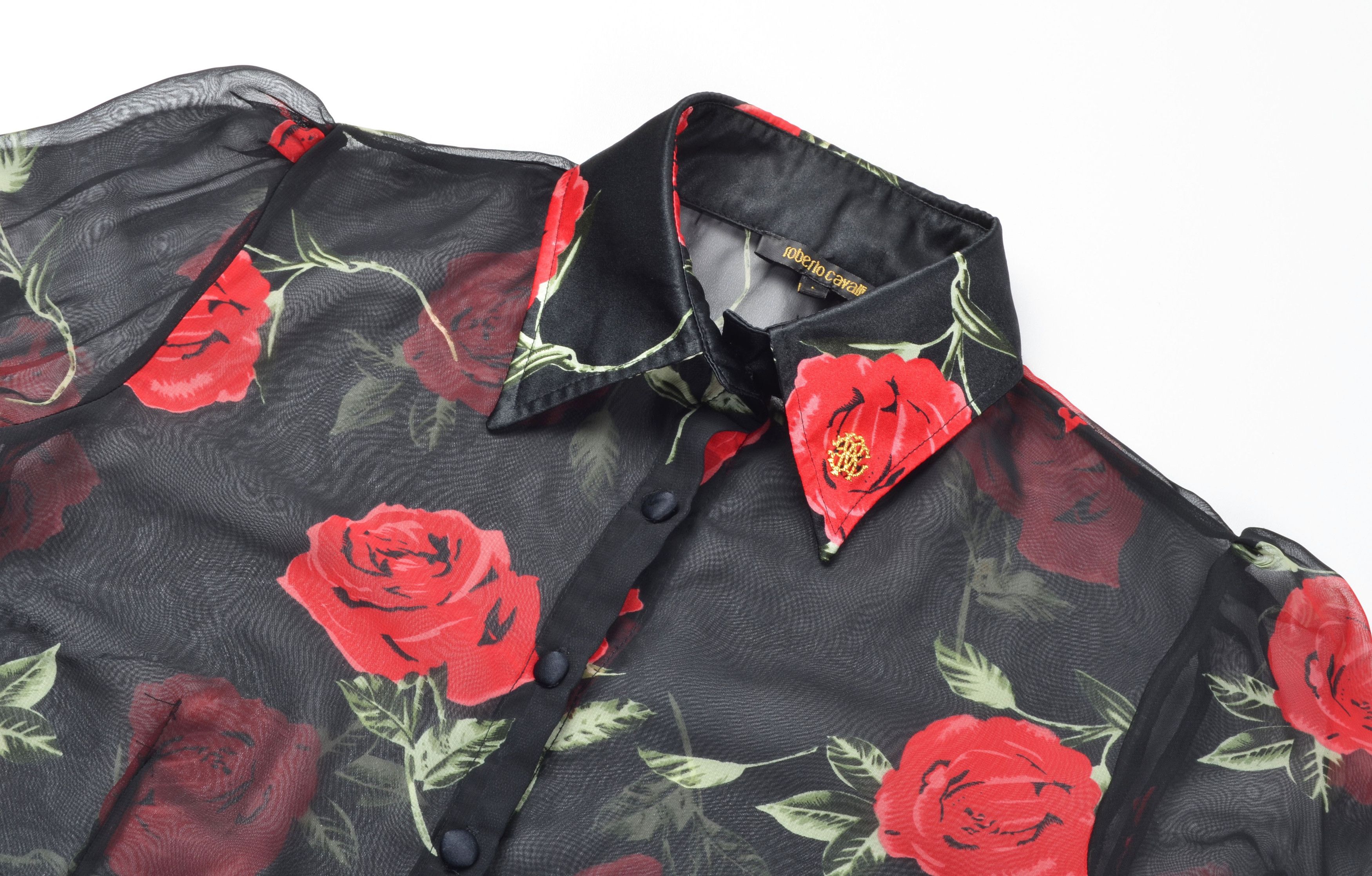 Roberto Cavalli Roberto Cavalli 90's Mesh Roses Sheer Button Up Blouse Size L / US 10 / IT 46 - 2 Thumbnail