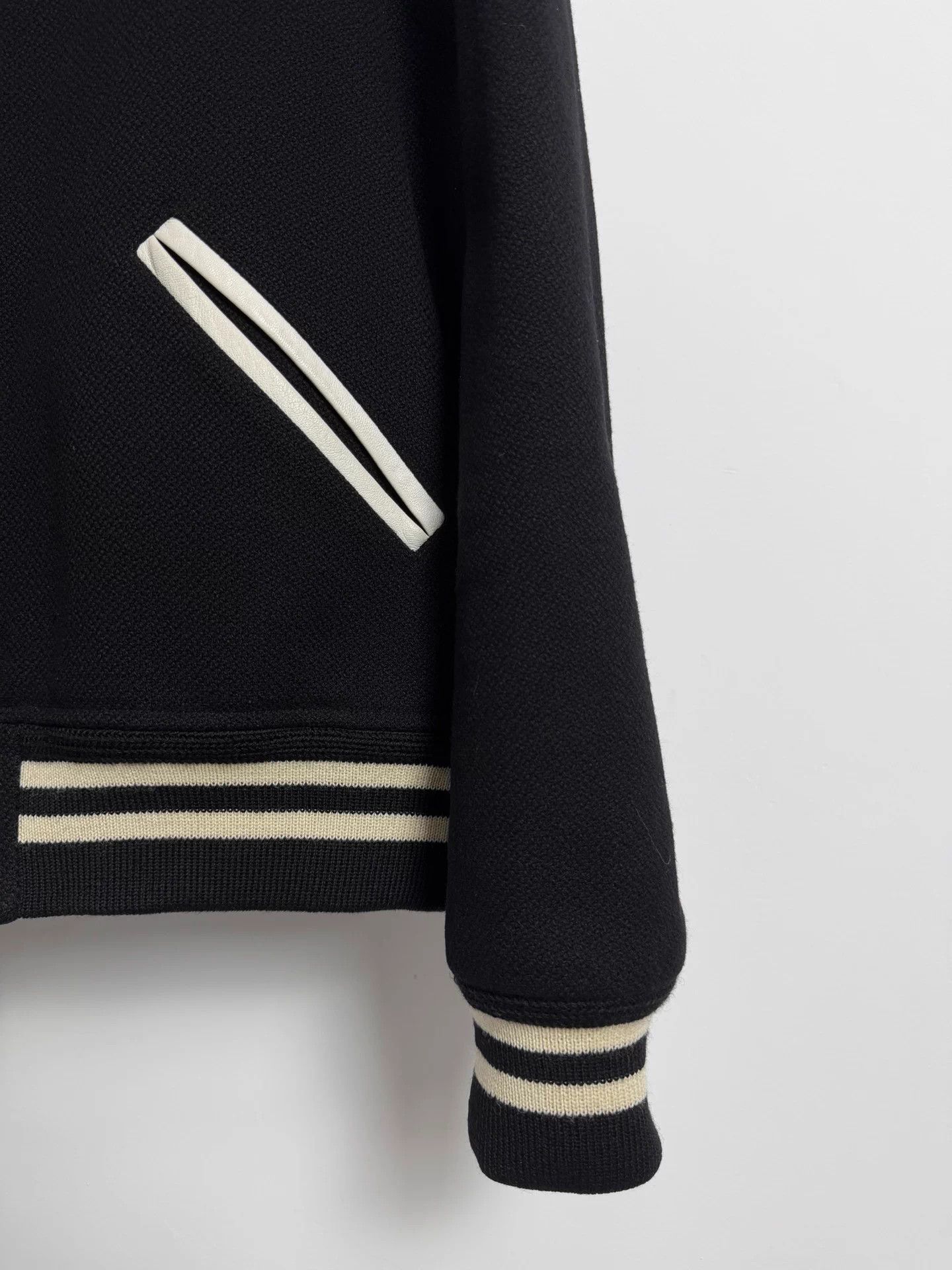 Saint Laurent Paris SLP 16ss black white leather thick wool bball jkt 50 Size US M / EU 48-50 / 2 - 4 Thumbnail