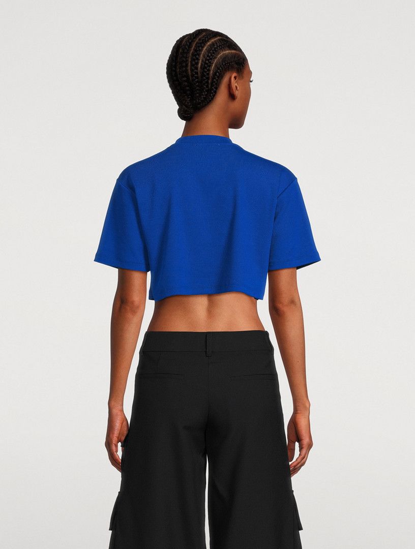 Off-White o1mle0425 Stamp Ribbed Cropped T-Shirt in Blue Size M / US 6-8 / IT 42-44 - 3 Thumbnail