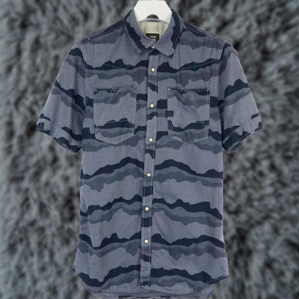 G-Star G-Star A Crotch Yoshem Work Shirt Shirt Men's LARGE Blue Short Sleeve Button Up Size US L / EU 52-54 / 3 - 1 Thumbnail