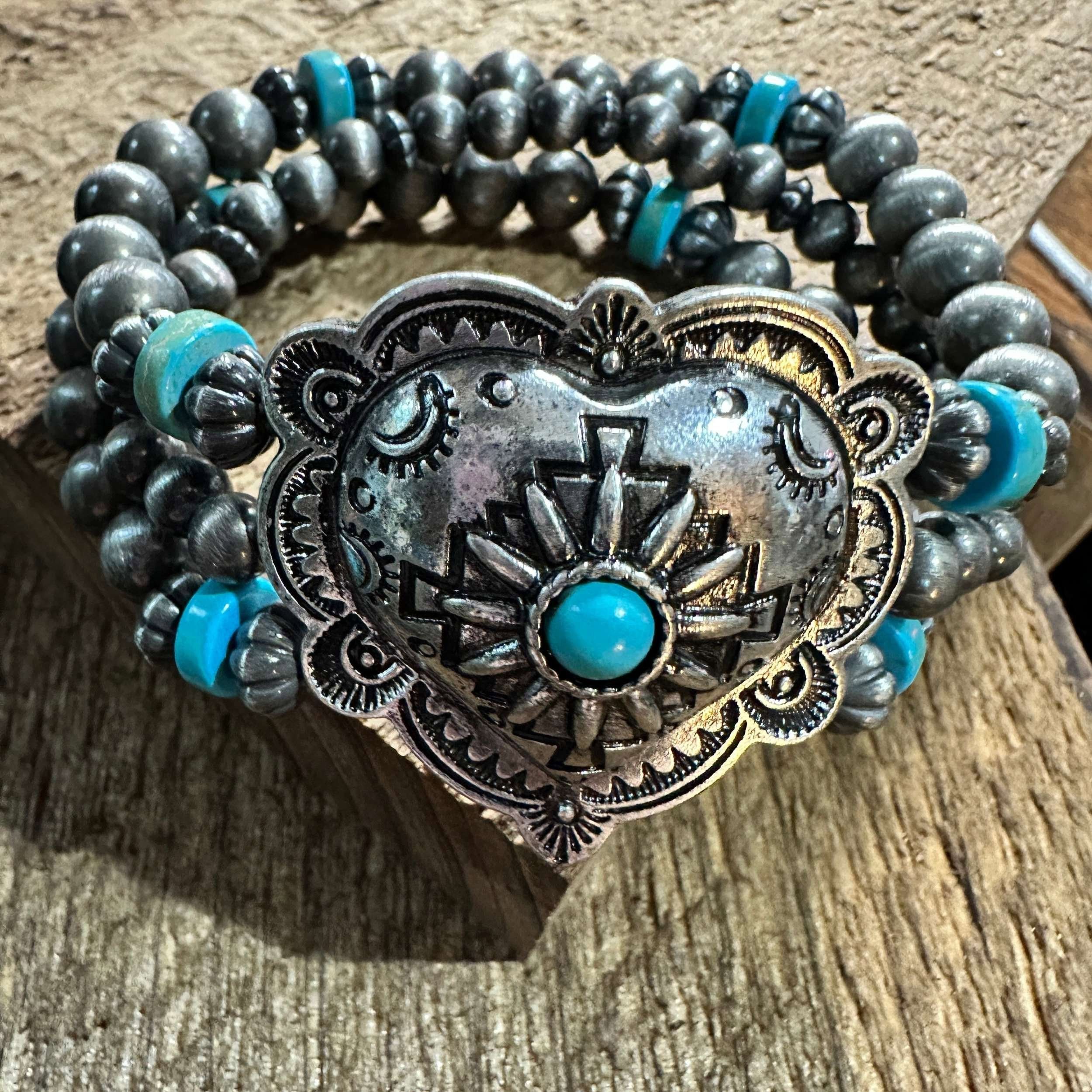 Other Silver Western Heart Navajo Turquoise Beads Bracelet for Sty Size ONE SIZE - 1 Thumbnail