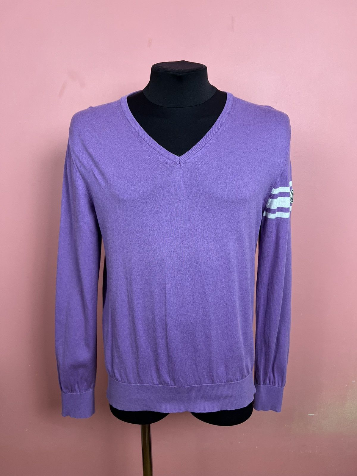 image of Moncler Sweater Knit Streetwear Luxury Logo in Purple, Men's (Size XL)