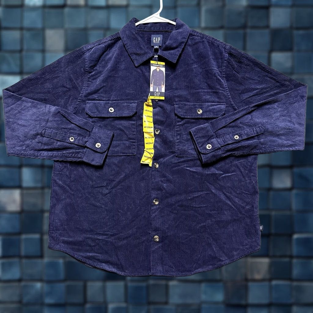 Gap GAP Shirt Mens Medium Eclipse Blue Button Up Corduroy Long Sleeve Size US M / EU 48-50 / 2 - 1 Thumbnail