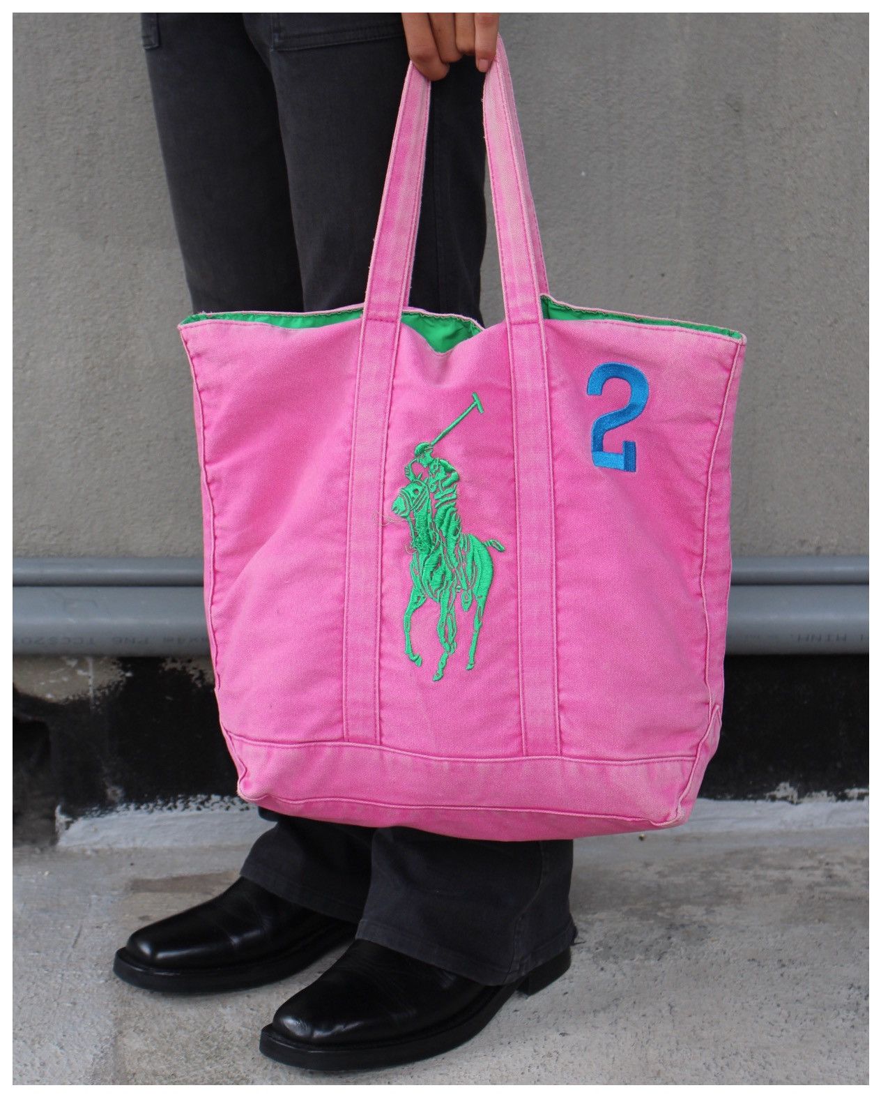 2000S Polo Ralph Laurent Canvas Tote Bag in Pink, Men's