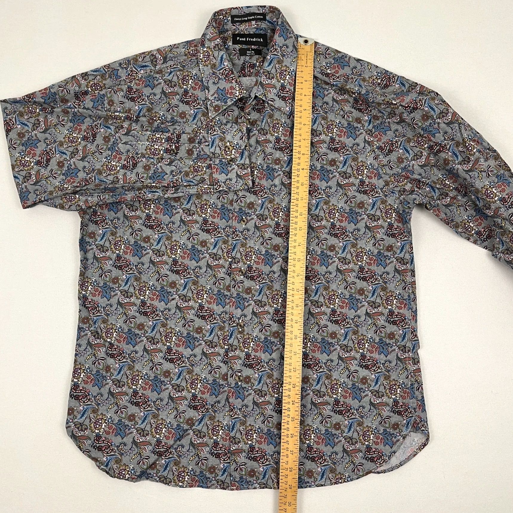 Vintage Paul Frederick Mens L Slim Fit Gray Paisley Floral Button Up Shirt Cotton Staple Size US L / EU 52-54 / 3 - 4 Thumbnail