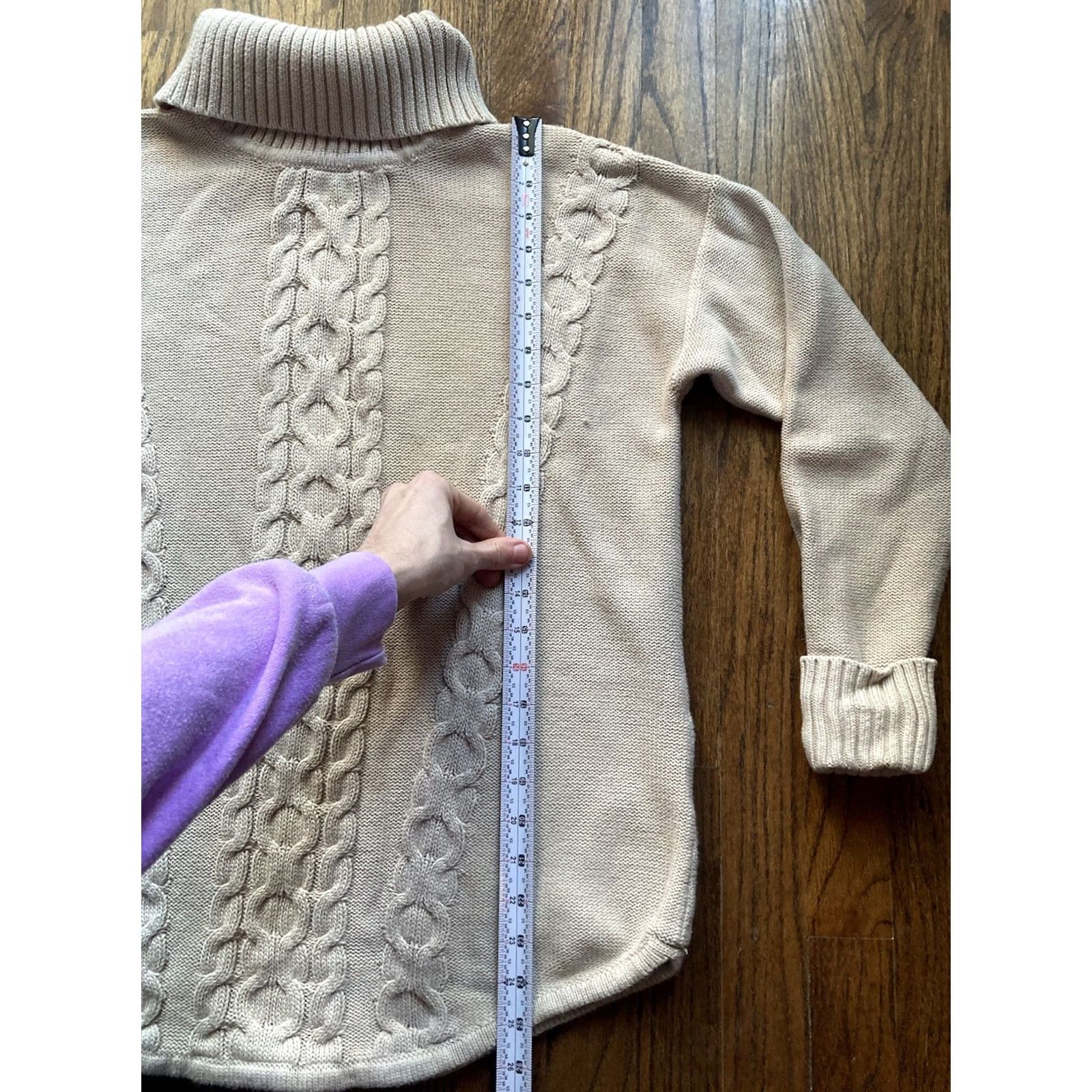Vintage LL Bean Womens Large Beige Cotton Cable Knit Turtleneck Sweater Size L / US 10 / IT 46 - 5 Thumbnail