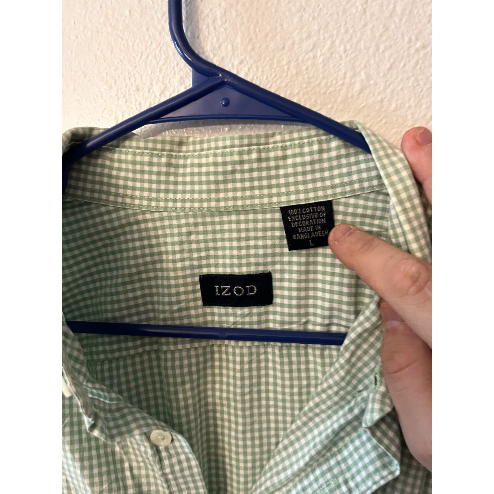 Izod IZOD Button-Up Shirt Mens Long Sleeve Green Gingham Cotton Classic Plaid Button-Down Casual Shirt L Size US L / EU 52-54 / 3 - 3 Thumbnail