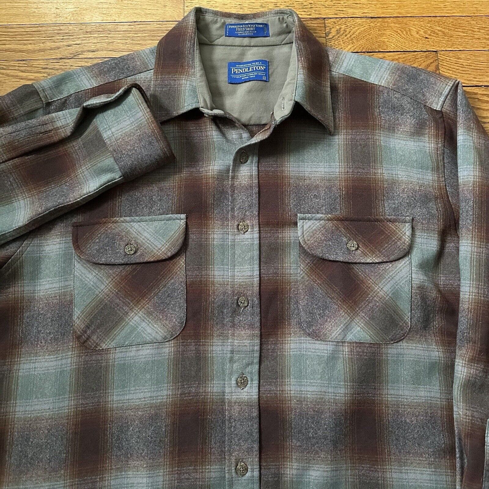 Vtg Pendleton Mens Wool Shirt Large Long Sleeve store Brown Green Flannel Button