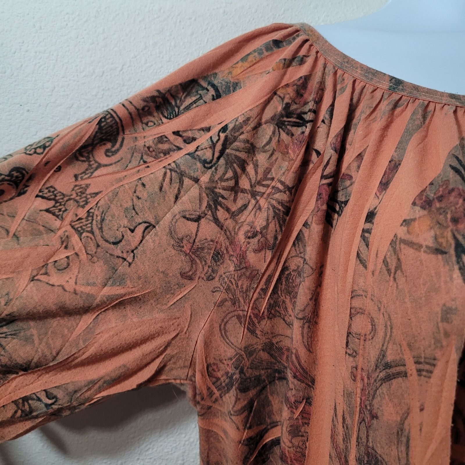Other Avenue Orange Green Floral Print Pleated Top 22 24 Soft Size 3XL / US 20-22 - 6 Thumbnail