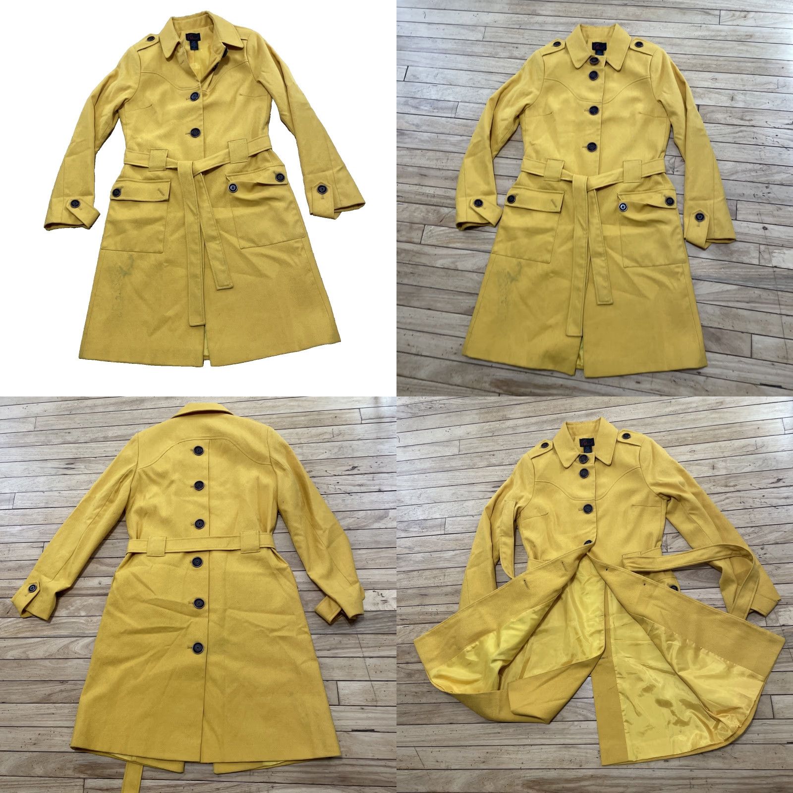 Avia VIA Wool Trench Coat Women 8 Yellow Belted Mod 60s Long Duster Military Grunge Coat Size M / US 6-8 / IT 42-44 - 9 Thumbnail