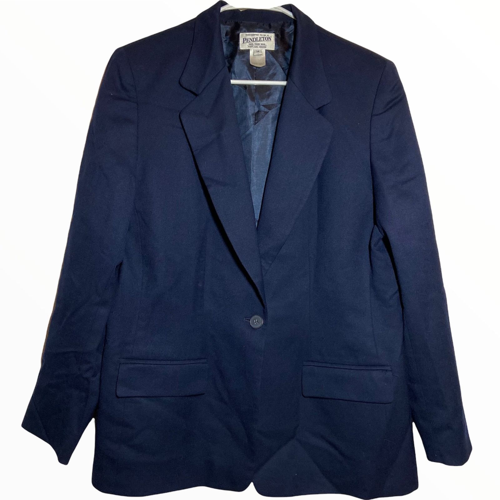 image of Pendleton Blazer Suit Sports Coat 100% Virgin Wool Navy 14 L in Blue, Women's (Size XL)